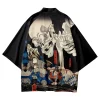 kimono japonais noir pour homme, cardigan imprimé, été, plage, protection solaire, chemise rétro mihaori