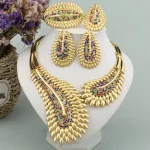 ChimColorful-Ensemble de bijoux plaqués or pour femme, boucles d&rsquo;oreilles et collier, grand bracelet, bague, nouveau style, cadeau