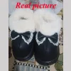 japonais doux nœud papillon moelleux bottes de neige femmes imperméable gros orteil coin bottes d'hiver femme semelle épaisse chaud coton rembourré chaussures