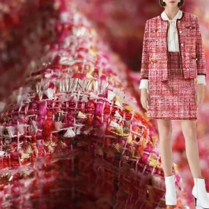 Redraspberry-Tissu en tweed rouge et rose pour femme, matériel de vêtement, automne, veste, robe, manteau, jupe, bricolage, couture, gril, livraison gratuite, 145cm