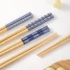 baguettes japonaises réutilisables en bois de bambou naturel, 5 paires, faites à la main, multicolores, sushi chat fleur, design, vaisselle écologique