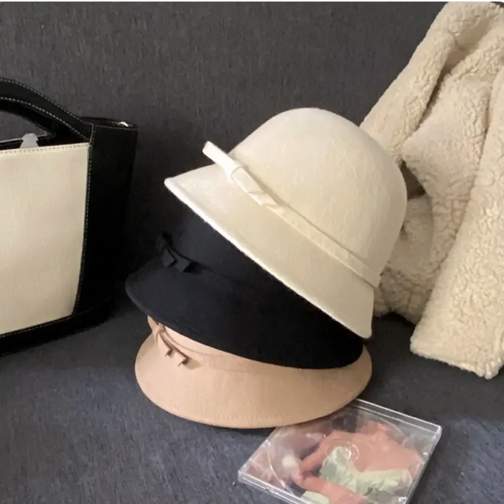 chapeau formel rétro hepburnque en feutre, style héritière riche, style britannique, seau à nœud papillon, casquette panama, automne chapeau formel rétro hepburnque en feutre, style héritière riche, style britannique, seau à nœud papillon, casquette panama, automne