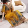 robe longue en ulstyle bohème pour femmes, vêtement décontracté, élégant, rétro, bohème, col en v, imprimé coréen, été