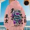 sweat shirt à capuche imprimé dragon japonais pour hommes adultes, ample et décontracté, streetwear, polaire chaude, automne hiver, nouvelle collection