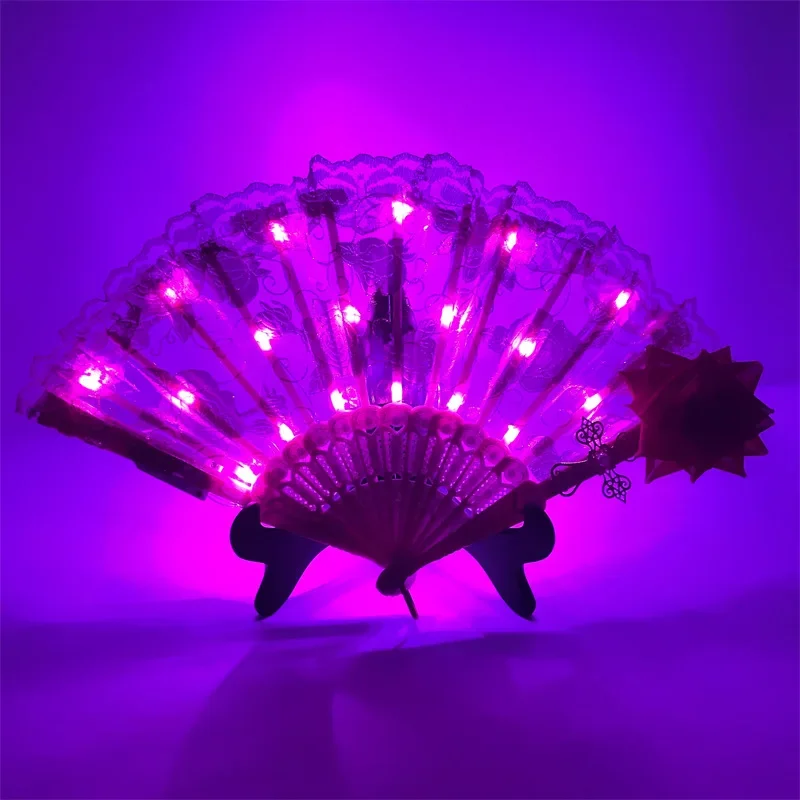 Éventail rose pliant en dentelle, 1 pièce, éventail de fête lumineux pour femmes et filles, costume de danse, spectacles de musique, accessoires de cosplay Éventail rose pliant en dentelle, 1 pièce, éventail de fête lumineux pour femmes et filles, costume de danse, spectacles de musique, accessoires de cosplay