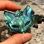 Masque de renard labradorite sculpté à la main, Statue d&rsquo;animal, ornement de bureau, Accent de maison minéral, cadeau Unique pour les amoureux de la nature, 1 pièce