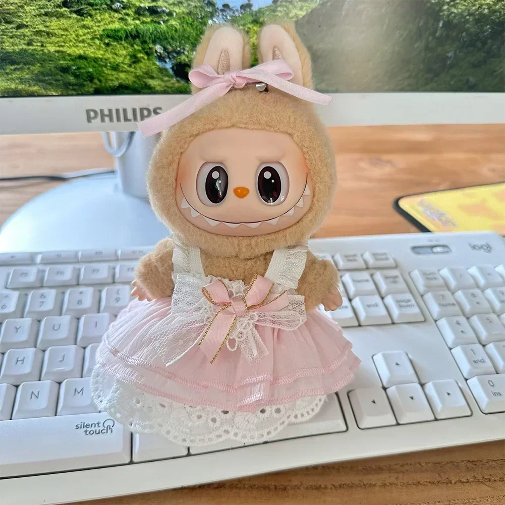 mini vêtements de course en peluche avec nœud en soie brillante rose, jupe menstruelle princesse, accessoires kpop, idole labubu, tenue coréenne, 17cm mini vêtements de course en peluche avec nœud en soie brillante rose, jupe menstruelle princesse, accessoires kpop, idole labubu, tenue coréenne, 17cm