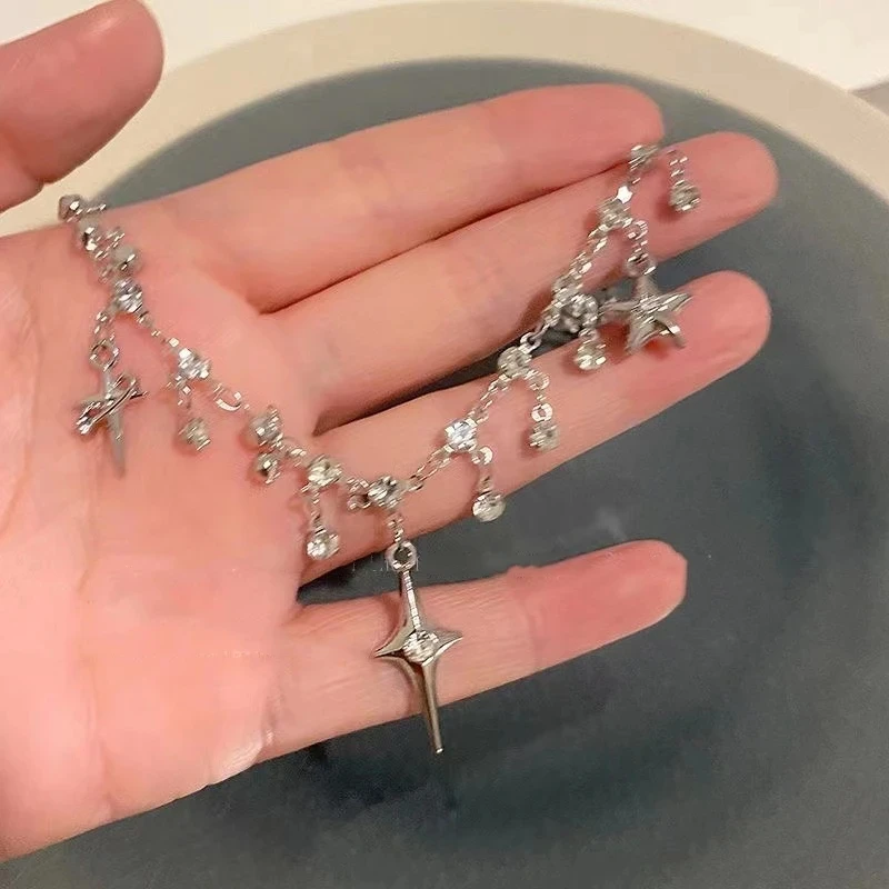 collier chic avec pendentif en cristal et zircon pour femmes et filles, chaîne de clavicule, accessoires esthétiques y2k, à la mode collier chic avec pendentif en cristal et zircon pour femmes et filles, chaîne de clavicule, accessoires esthétiques y2k, à la mode