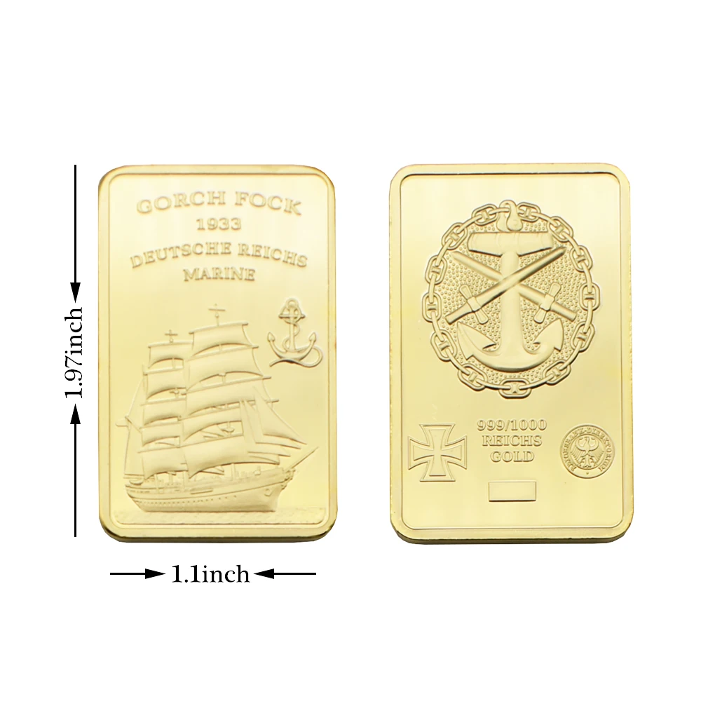 pièce d'or du marine allemand, badge carré artisanal en métal plaqué or, cadeau de collection commémorative pièce d'or du marine allemand, badge carré artisanal en métal plaqué or, cadeau de collection commémorative
