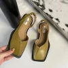 sandales carrées Élégantes pour femme, chaussures plates à talons bas, de marque de styliste, de ix