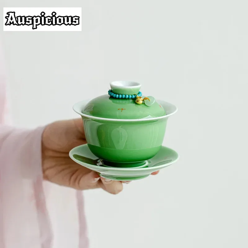 gaiwan filles à thé en porcelaine vert Émeraude de 150ml, boutique avec kit de couvercle s/05, soupière, couvercle de brassage, artisanat de cérémonie du thé gaiwan filles à thé en porcelaine vert Émeraude de 150ml, boutique avec kit de couvercle s/05, soupière, couvercle de brassage, artisanat de cérémonie du thé