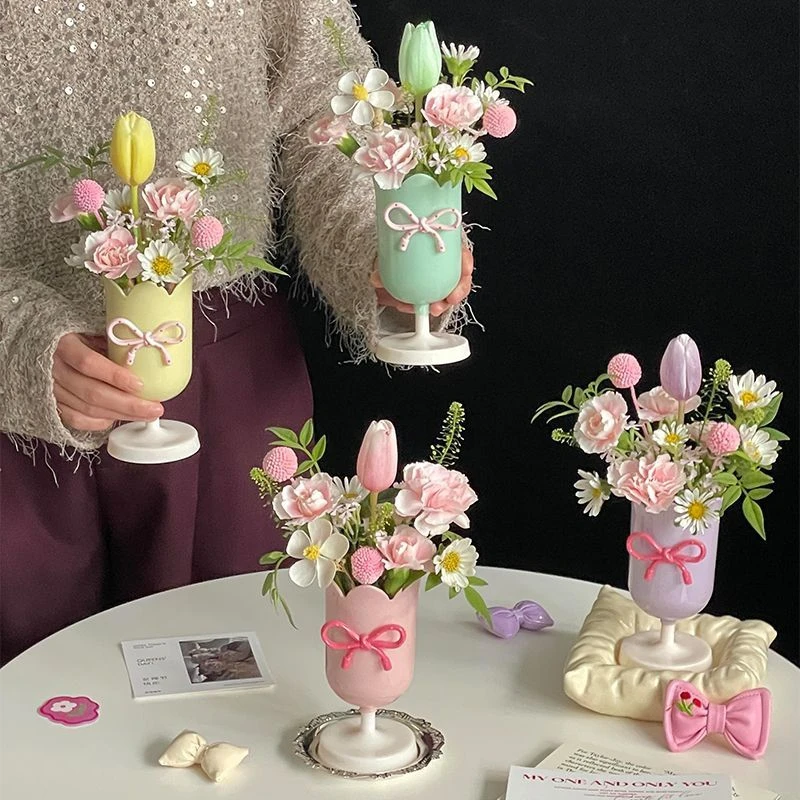 ins – vase à fleurs en plastique avec nœud papillon, décoratif esthétique, arrangement floral de mariage, pot de fleurs diy, décoration de maison et de bureau ins – vase à fleurs en plastique avec nœud papillon, décoratif esthétique, arrangement floral de mariage, pot de fleurs diy, décoration de maison et de bureau