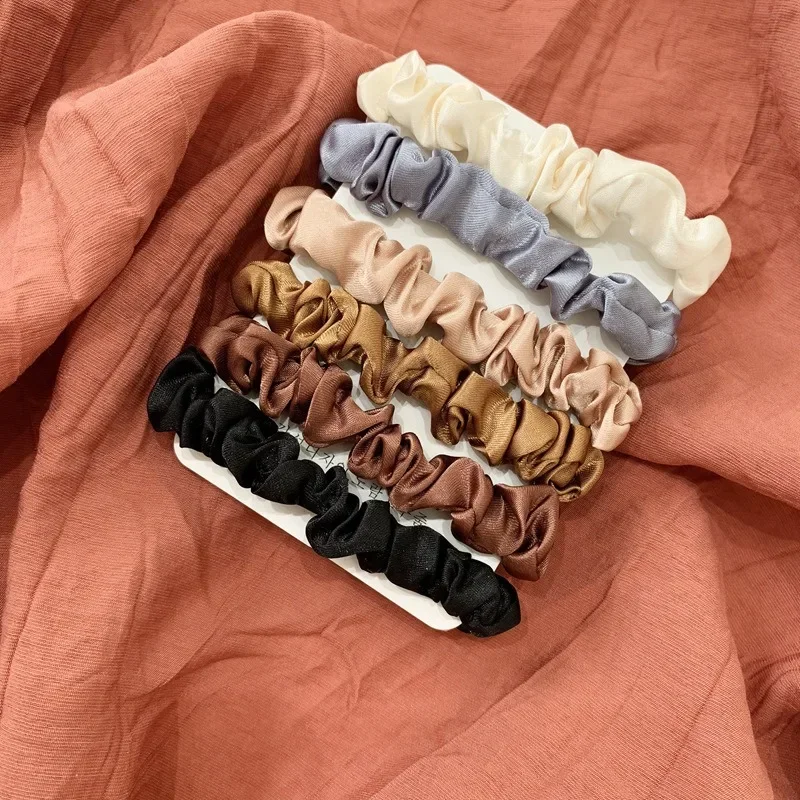 chouchous en satin de soie pour femmes et filles, 6 pièces/ensemble, attaches élastiques en soie, couleur unie, accessoires pour cheveux chouchous en satin de soie pour femmes et filles, 6 pièces/ensemble, attaches élastiques en soie, couleur unie, accessoires pour cheveux