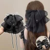 noir élégant femmes grand arc cheveux griffe tempérament mousseline de soie grand nœud papillon barrettes épingle à cheveux femmes queue de cheval épingle à cheveux accessoire de cheveux