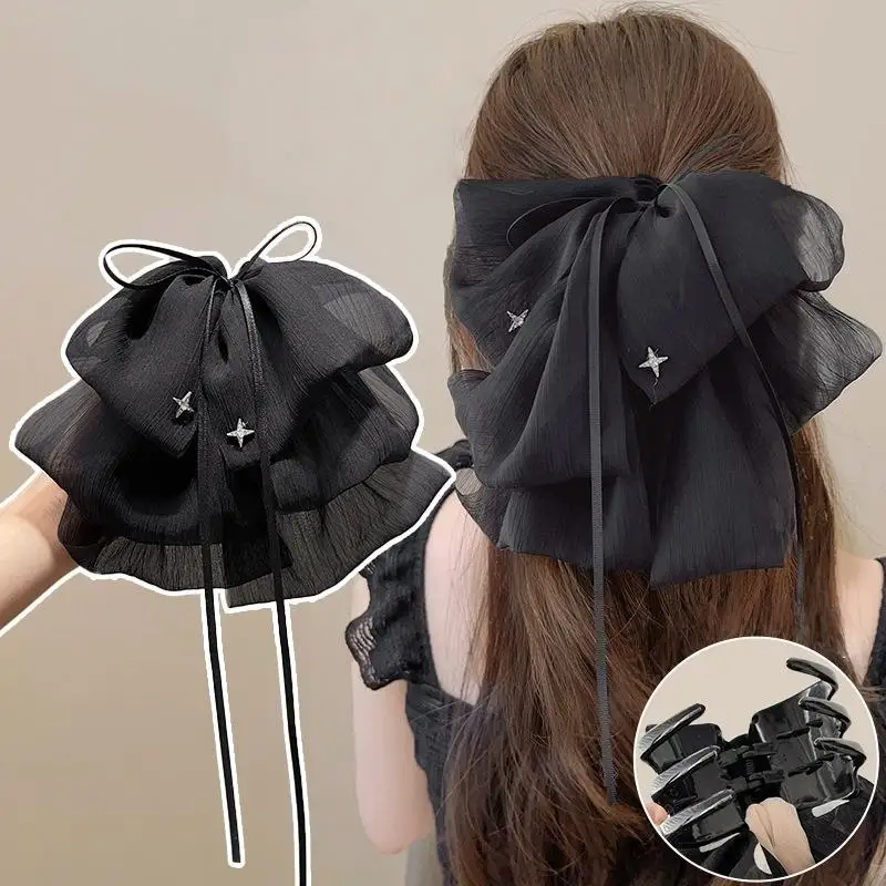 noir élégant femmes grand arc cheveux griffe tempérament mousseline de soie grand nœud papillon barrettes épingle à cheveux femmes queue de cheval épingle à cheveux accessoire de cheveux noir élégant femmes grand arc cheveux griffe tempérament mousseline de soie grand nœud papillon barrettes épingle à cheveux femmes queue de cheval épingle à cheveux accessoire de cheveux