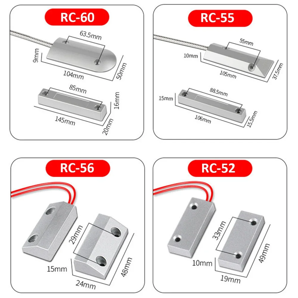 capteur de porte nc pour système d'alarme de sécurité, obturateur roulant filaire en métal, contact magnétique, interrupteur reed capteur de porte nc pour système d'alarme de sécurité, obturateur roulant filaire en métal, contact magnétique, interrupteur reed