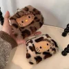 porte monnaie imprimé léopard, mignon, frais et doux, sac de transport en peluche pour écouteurs bluetooth, sac de maquillage pour chat kt, sac de rangement