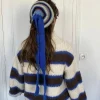 1pc ins bandeau de cheveux tricoté à rayures colorées à la mode avec nœud en ruban – nouvel accessoire de cheveux élégant