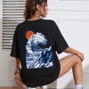 japonais vague coucher de soleil impression hauts coton t shirts pour les femmes mode décontracté doux à manches courtes t shirts amples vêtements confortables