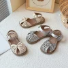 sandales pour enfants tissage nœuds simples filles chaussures de princesse ins à la mode décontracté 2025 été nouveaux enfants chaussures de plage évidé ins