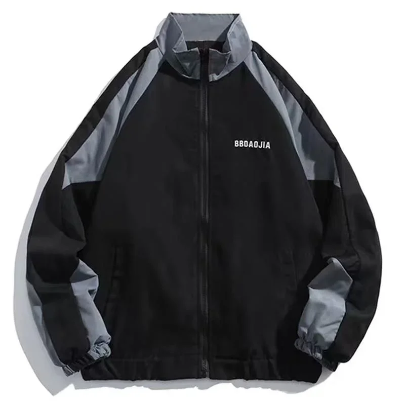 veste à col bloc de couleur rétro de style japonais pour hommes, marque décontractée surdimensionnée, vêtements d'extérieur de style collégial, printemps/automne veste à col bloc de couleur rétro de style japonais pour hommes, marque décontractée surdimensionnée, vêtements d'extérieur de style collégial, printemps/automne