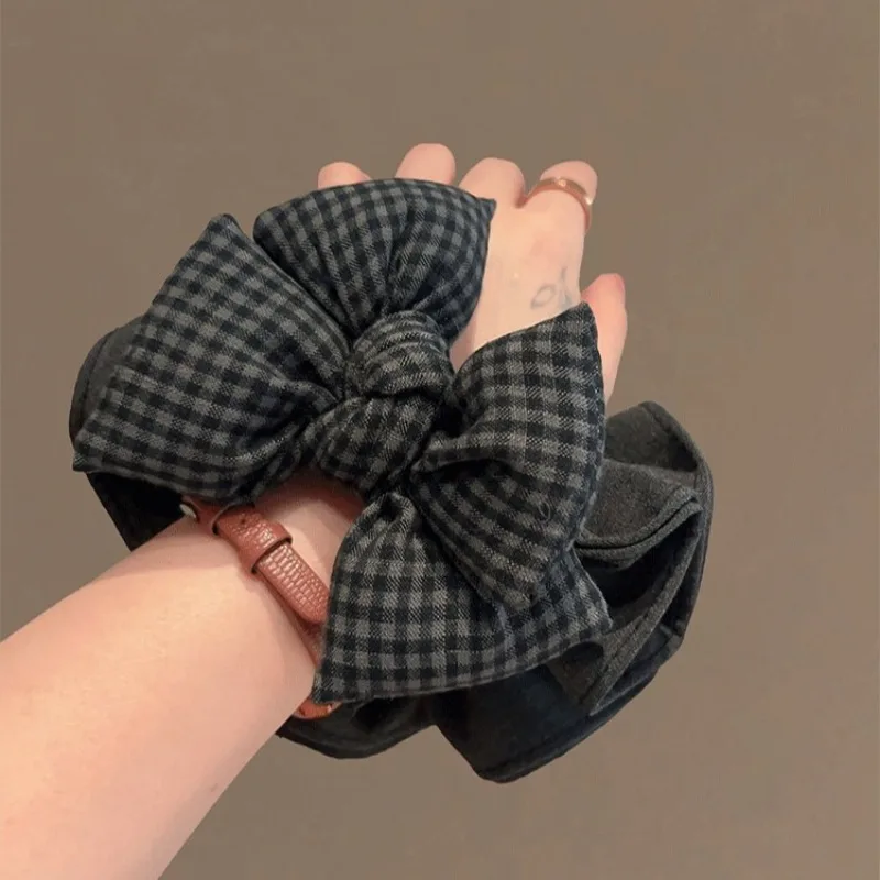 bandeau à nœud à carreaux noir et gris, accessoire coréen haut de gamme pour cheveux, anneau intestinal pour femmes bandeau à nœud à carreaux noir et gris, accessoire coréen haut de gamme pour cheveux, anneau intestinal pour femmes