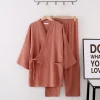 Costume Kimono Japonais pour Amoureux, Pyjama en Crêpe 100% Coton, Manches sulf, Pantalon, Ensemble Deux Pièces, Vêtements de Nuit pour Homme et Femme