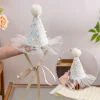 Chapeau d&rsquo;anniversaire brodé de fleurs, bandeau pour bébé fille, maille féerique, gaze, paillettes, couvre-chef, accessoire de cheveux de fête pour enfants