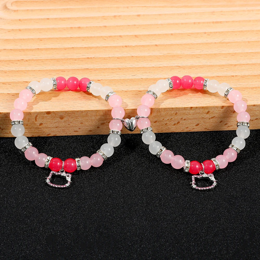 hello kitty correspondant coeur rose perlé couple accessoires kawaii magnétique bff ensemble cadeau de saint valentin pour elle hello kitty correspondant coeur rose perlé couple accessoires kawaii magnétique bff ensemble cadeau de saint valentin pour elle