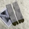 chaussettes deux parker en coton peigné doux pour femmes, mode rétro rayée, document assressenti, harajuku, sandales japonaises, chaussettes tabi, automne, hiver