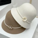 Chapeau de pêcheur élégant en perles et fleurs, couleur unie, Style français, Hepburn, seau chaud en laine, funéraire