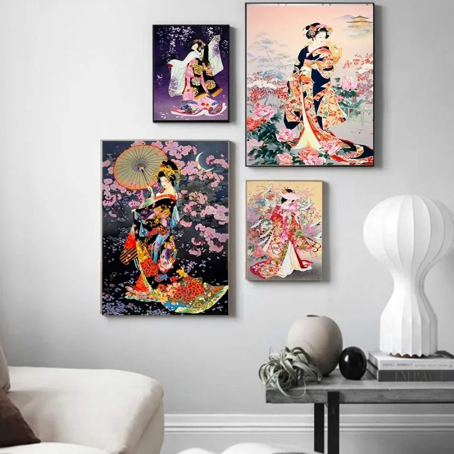 affiches et impressions de femmes japonaises geisha, peinture sur toile, art mural, gestion de samouraï, salon, chambre à coucher, décoration d'intérieur affiches et impressions de femmes japonaises geisha, peinture sur toile, art mural, gestion de samouraï, salon, chambre à coucher, décoration d'intérieur
