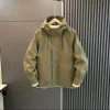 veste d'extérieur pour hommes, haut coupe vent, couleur unie, à capuche, nouvelle tendance de vêtements de travail amples et décontractés