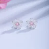 boucles d'oreilles en argent sterling 925, bijoux incrustés de fleurs de cerisier, clous d'oreilles en zircon rose, simples et populaires pour femmes