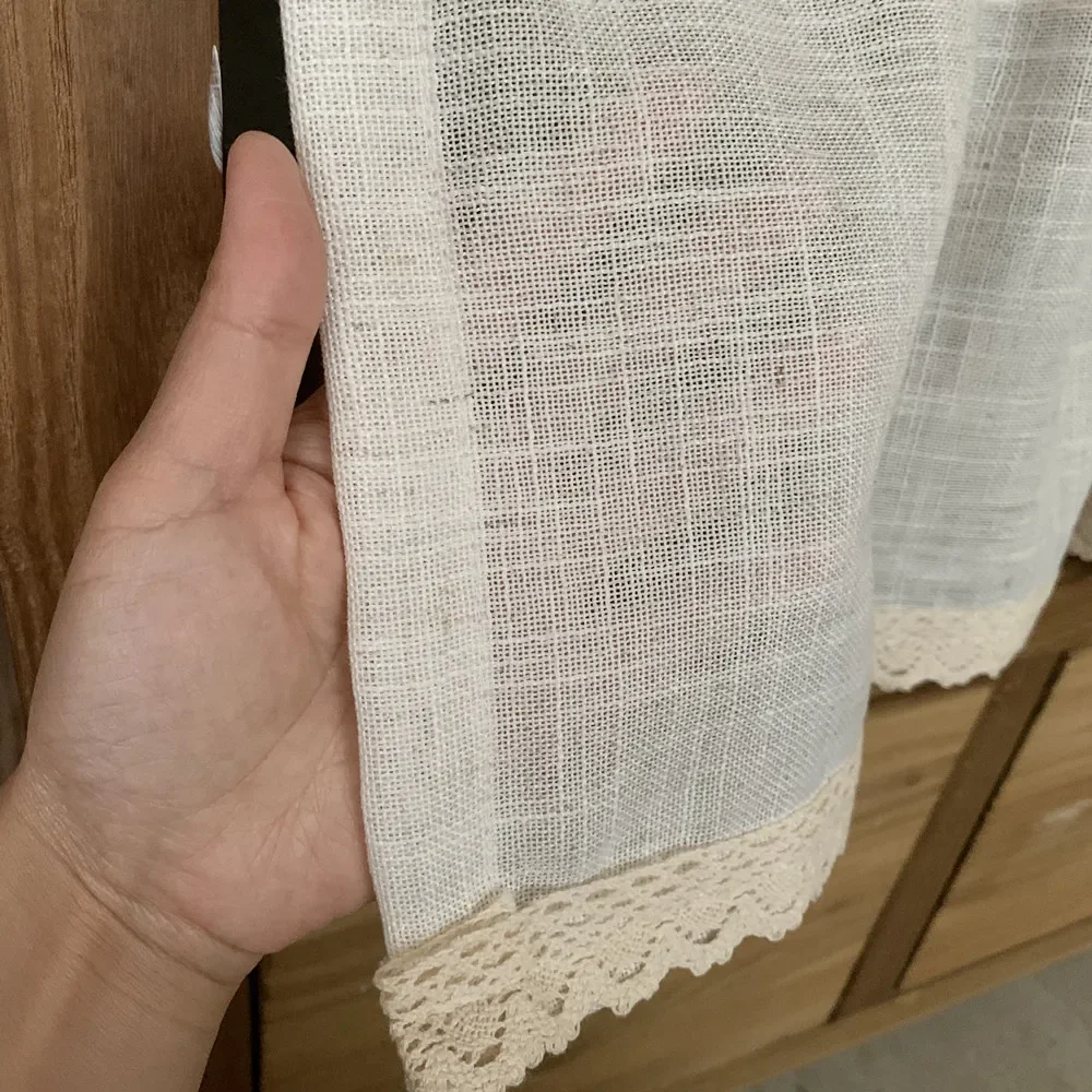 rideaux courts de style nordique pour cuisine, en coton et lin massif, ourlet en dentelle, demi tulle, pour porte d'armoire à vin, fenêtre, petites rideaux rideaux courts de style nordique pour cuisine, en coton et lin massif, ourlet en dentelle, demi tulle, pour porte d'armoire à vin, fenêtre, petites rideaux