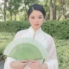 ventilateur antique rétro portable vert pour femme, hanfu cheongsam, petit, pliant, brevclassique, chinois