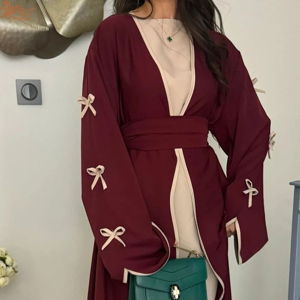 ramadan eid ouvert papillon noeud kimono abaya damen dubaï luxe islam musulman robe modeste femmes kebaya caftan robe femme musulman ramadan eid ouvert papillon noeud kimono abaya damen dubaï luxe islam musulman robe modeste femmes kebaya caftan robe femme musulman