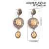 boucles d'oreilles à pampilles incrustées de pierres précieuses ovales de style ethnique rétro, bijoux à breloques de vacances à la mode et exagérés, cadeaux