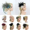 bande de sauna à paillettes en biscuits pour femmes et filles, noir, perlé, évasé, plume, vintage, fête, pièce, accessoires pour cheveux