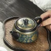 théière en céramique chic de 250ml, théière noire faite à la main avec inscriptions dorées, bouilloire à thé rétro kung fu, service à thé