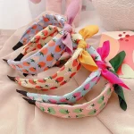 Bandeau à nœud papillon imprimé fruits, bandeau à fraises pour femmes et filles, cerceau large coréen en tissu, couvre-chef, accessoires pour cheveux quotidiens