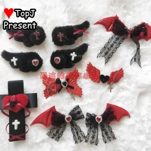 Harajuku Y2K fille sous-culture style femmes gothique Lolita arc noir rouge série ange accessoire de cheveux épingle à cheveux Clips épingles pinces à cheveux Harajuku Y2K fille sous-culture style femmes gothique Lolita arc noir rouge série ange accessoire de cheveux épingle à cheveux Clips épingles pinces à cheveux