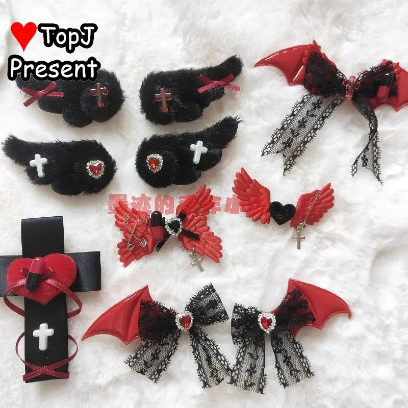 Harajuku Y2K fille sous-culture style femmes gothique Lolita arc noir rouge série ange accessoire de cheveux épingle à cheveux Clips épingles pinces à cheveux Harajuku Y2K fille sous-culture style femmes gothique Lolita arc noir rouge série ange accessoire de cheveux épingle à cheveux Clips épingles pinces à cheveux