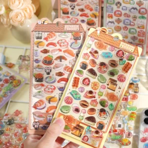 1 pc/4 pièces Style japonais Kawaii nourriture goutte 3D Relief autocollants Scrapbooking bricolage journal papeterie journal décor mignon autocollants