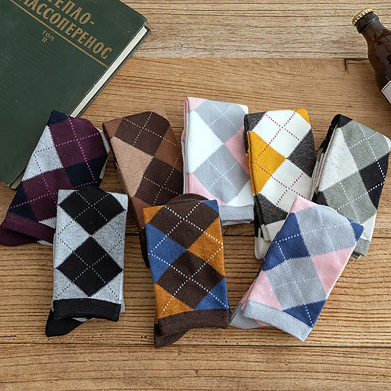 chaussettes hautes en coton à motif losange pour femmes, bas de style collège, garder au chaud, style japonais, automne, hiver, 1 paire chaussettes hautes en coton à motif losange pour femmes, bas de style collège, garder au chaud, style japonais, automne, hiver, 1 paire