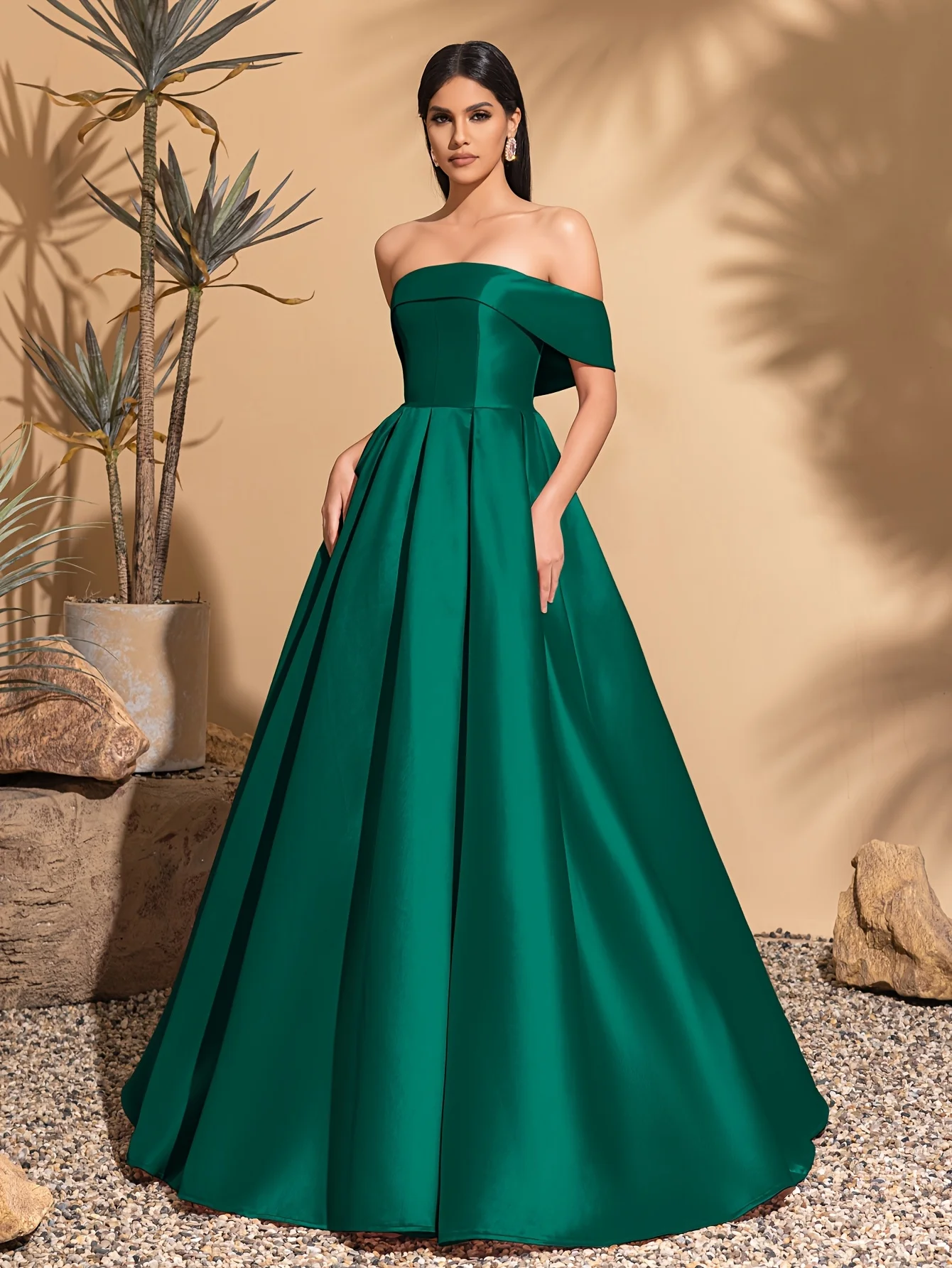 robe en satin à épaules dénudées avec cravate au dos, robe élégante et chic robe en satin à épaules dénudées avec cravate au dos, robe élégante et chic