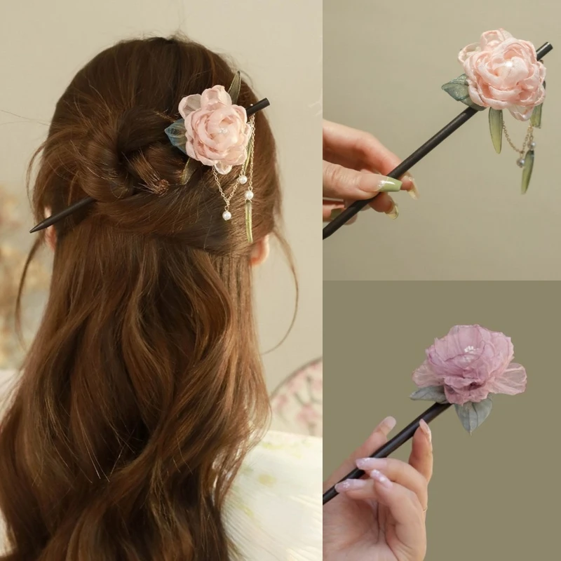 Épingle à cheveux florale de Style chinois élégant, bâton de cheveux féerique, accessoire de bijoux de cheveux traditionnel pour femmes et filles, baguettes de cheveux Épingle à cheveux florale de Style chinois élégant, bâton de cheveux féerique, accessoire de bijoux de cheveux traditionnel pour femmes et filles, baguettes de cheveux