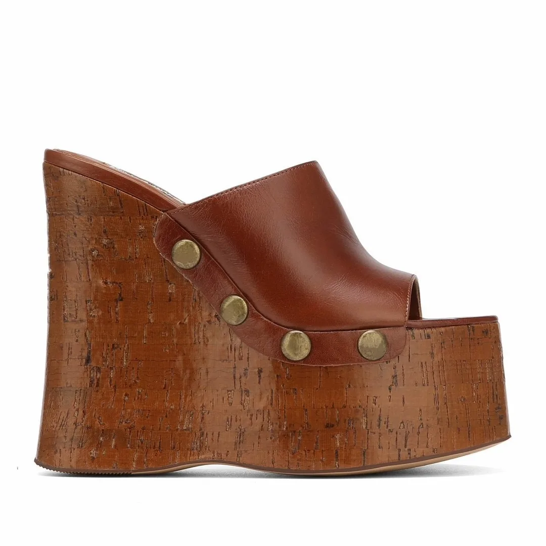 sandales d'été à talons compensés pour femmes, semelles épaisses, avec rivets en grain de bois, plateforme imperméable, talons hauts épais et sandales sandales d'été à talons compensés pour femmes, semelles épaisses, avec rivets en grain de bois, plateforme imperméable, talons hauts épais et sandales