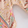 boho queens vintage imprimé fleuri ceintures court kimono femmes nouvelle mode col en v manches chauve souris dames robe de plage couvertures