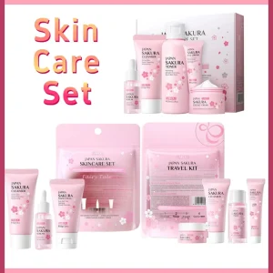 Sakura-Kit de soins de la peau pour femme, nettoyant, sérum, crème pour les yeux, crème pour le visage, crème solaire, produits de beauté, voyage Sakura-Kit de soins de la peau pour femme, nettoyant, sérum, crème pour les yeux, crème pour le visage, crème solaire, produits de beauté, voyage